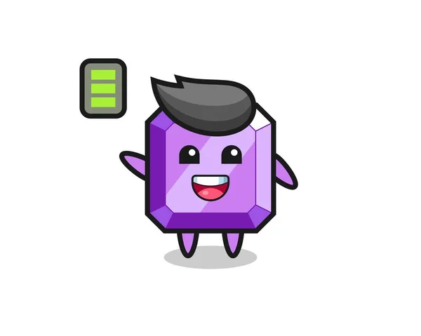 Roxo Personagem Mascote Pedra Preciosa Com Gesto Energético Design Estilo — Vetor de Stock