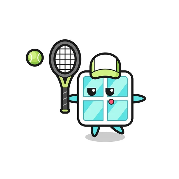 Caractère Dessin Animé Fenêtre Tant Que Joueur Tennis Conception Style — Image vectorielle