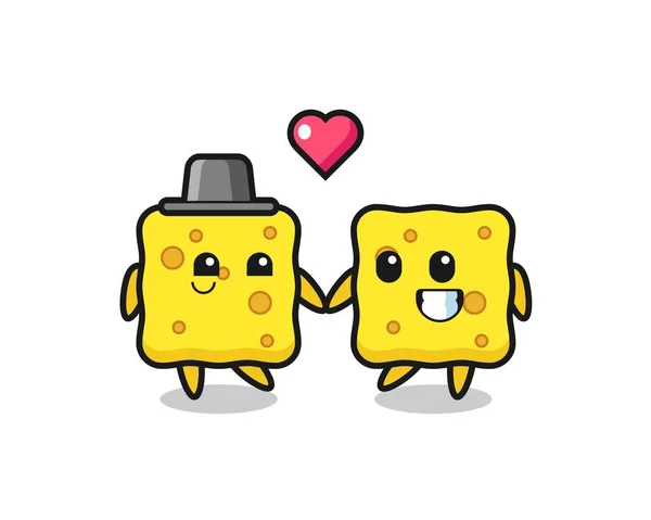 Sponge Cartoon Character Couple Fall Love Gesture Cute Style Design — Stock Vector