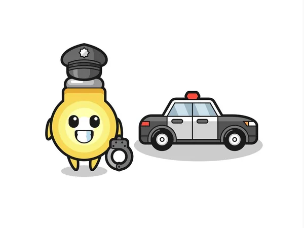 Cartoon Mascot Light Bulb Police Cute Style Design Shirt Sticker — Stock Vector