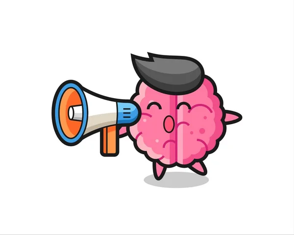 Illustrazione Del Personaggio Del Cervello Che Tiene Megafono Design Stile — Vettoriale Stock
