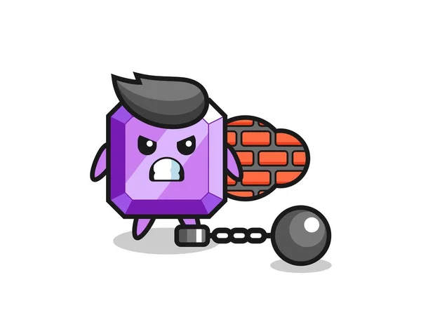 Mascotte Caractère Pierre Gemme Violette Prisonnier Design Mignon Pour Shirt — Image vectorielle