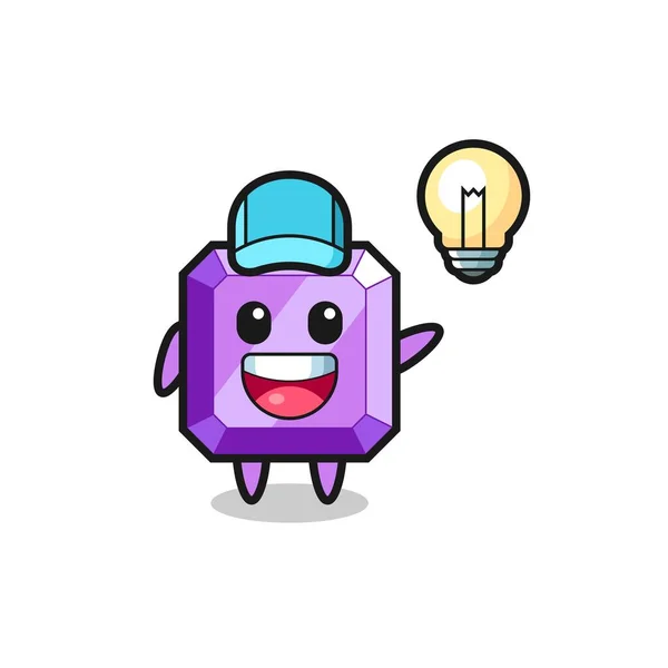 Purple Gemstone Character Cartoon Getting Idea Cute Style Design Shirt — Stock Vector