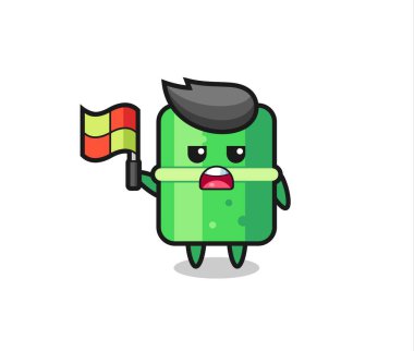 Çizgi hakimi olarak bambu karakteri bayrağı kaldırıyor, tişört, çıkartma, logo elementi için şirin bir tasarım.