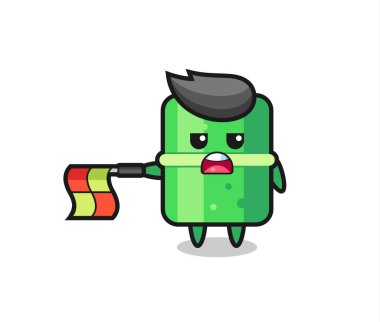 Çizgi yargıcı olarak bambu karakter bayrağı yatay olarak düz tut, tişört, etiket, logo elementi için şirin bir tasarım.