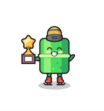 Bir buz patencisi olarak bambu çizgi filmi. Kazanan kupa, tişört, etiket, logo elementi için şirin bir tasarım.