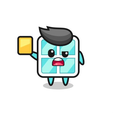 Futbol hakemi olarak çizgi film karakteri sarı kart veriyor, tişört, çıkartma, logo elementi için şirin bir tasarım.