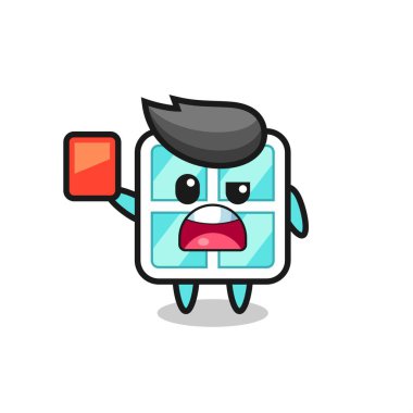 Hakem olarak sevimli pencere maskotu kırmızı kart veriyor. Tişört, çıkartma, logo elementi için şirin bir tasarım.