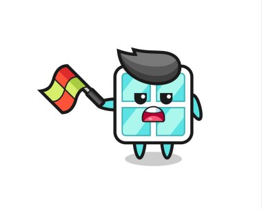 Çizgi film yargıcı olarak bayrağı 45 derecelik açıyla kaldırın, tişört, çıkartma, logo elementi için şirin bir tasarım