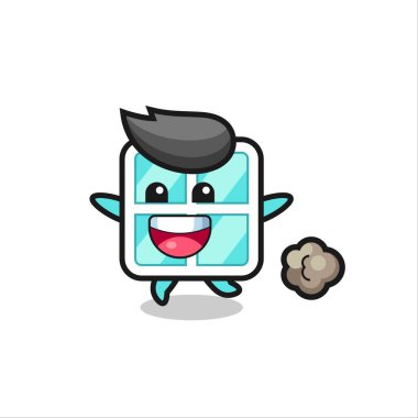 Koşu pozlu mutlu pencere karikatürü, tişört, etiket, logo ögesi için şirin bir tasarım