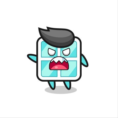 Çok kızgın bir duruşta sevimli bir pencere karikatürü, tişört, etiket, logo elemanı için şirin bir tasarım.