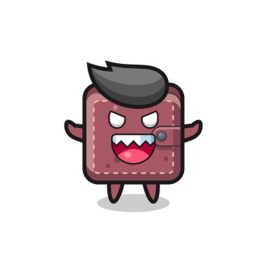 Şeytani deri cüzdan maskotu karakteri, tişört, çıkartma, logo elementi için şirin bir tasarım