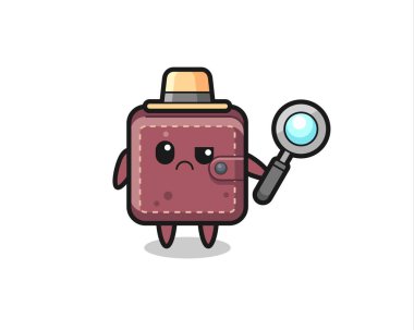 Dedektif olarak şirin deri cüzdanın maskotu tişört, çıkartma ve logo için şirin bir tasarım.