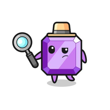 Mor Mücevher Dedektifi bir davayı inceliyor. Tişört, çıkartma, logo elementi için şirin bir tasarım.