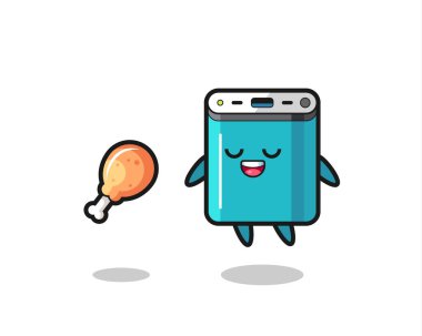 Şirin güç bankası kızarmış tavuk, tişört, çıkartma ve logo elementleri için şirin bir tasarım yüzünden cezbedildi.