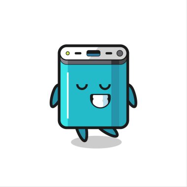power bank karikatür çizimi utangaç bir ifadeyle, tişört, etiket, logo elementi için şirin bir tasarım