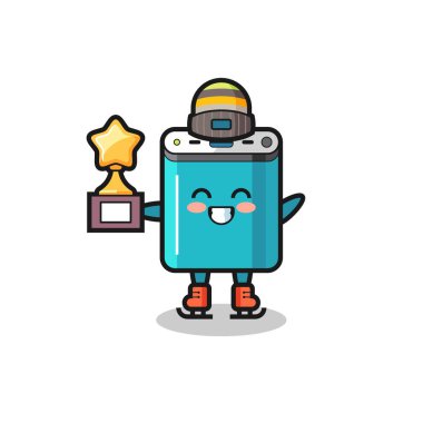 Power Bank karikatürü buz patencisi. Kazanan kupa, tişört, çıkartma, logo elementi için şirin bir tasarım.