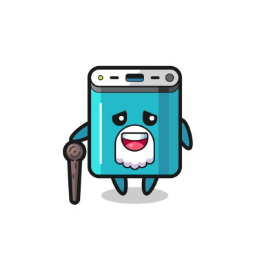 Şirin güç bankası dedesi bir çubuk tutuyor, tişört, çıkartma, logo elementi için şirin bir tasarım.