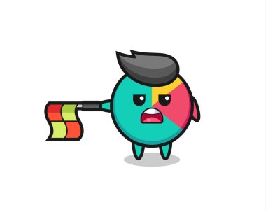 çizgi hakemi olarak çizgi karakteri bayrağı yatay tutun, t-shirt, etiket, logo ögesi için şirin tasarım