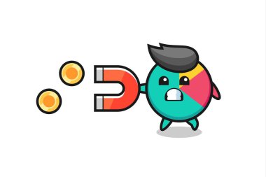 Tablo karakteri altın sikkeleri yakalamak için bir mıknatıs tutar, tişört, etiket, logo elementi için şirin bir tasarım