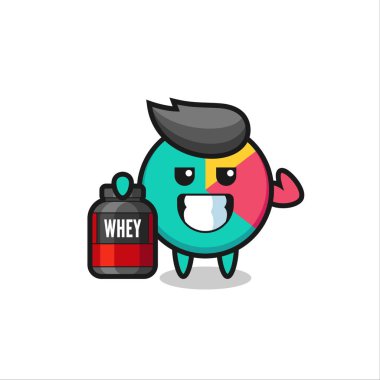 Kas çizelgesi karakteri, tişört, etiket ve logo elementleri için şirin bir tasarım olan protein takviyesi tutuyor.