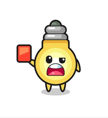 Hakemin kırmızı kart vermesi gibi sevimli bir maskot tişört, etiket, logo elementi için şirin bir tasarım.