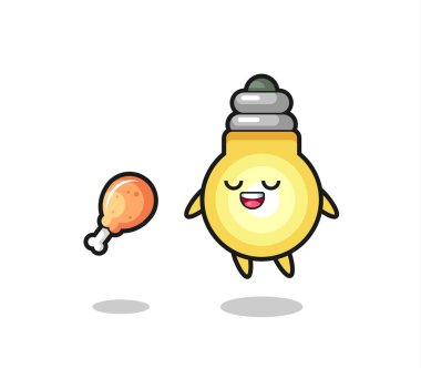 Şirin ampul yüzüyor ve kızarmış tavuk yüzünden cezbedildi. Tişört, çıkartma, logo elementi için şirin bir tasarım.