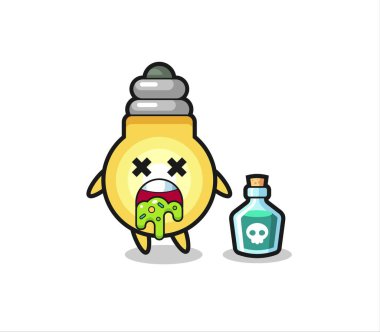 Zehirlenme sonucu kusan bir ampul karakterinin çizimi, tişört, etiket, logo elementi için şirin bir tasarım.