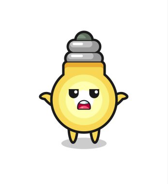 Ampul maskotu karakteri, ne bileyim, tişört, çıkartma, logo elementi için şirin bir tasarım diyor.