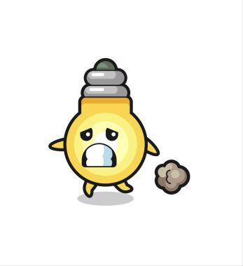 Korkuyla çalışan ampulün çizimi, tişört, etiket, logo elementi için şirin bir tasarım.