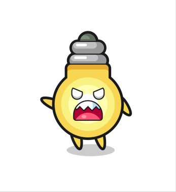 Çok kızgın bir pozda şirin bir ampul karikatürü, tişört, çıkartma, logo elementi için şirin bir tasarım.