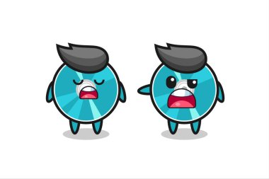 İki sevimli optik disk karakteri, tişört, çıkartma ve logo elementi için şirin bir tasarım arasındaki tartışmanın gösterimi