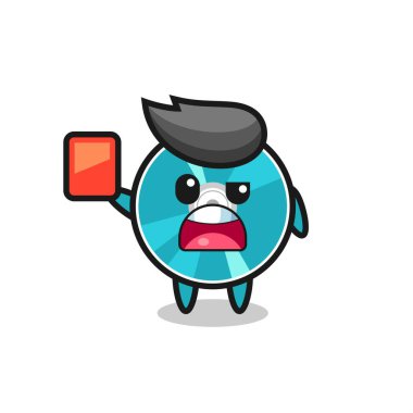 Hakemin kırmızı kart verdiği optik disk şirin maskot tişört, etiket, logo elementi için şirin tasarım.