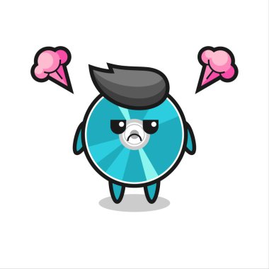 Sevimli optik disk çizgi film karakterinin rahatsız edici ifadesi, tişört, etiket, logo ögesi için şirin tarz tasarımı