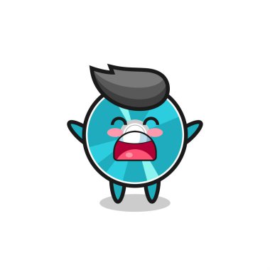 Esneme ifadesi olan sevimli optik disk maskotu, tişört, çıkartma, logo elementi için şirin bir tasarım.