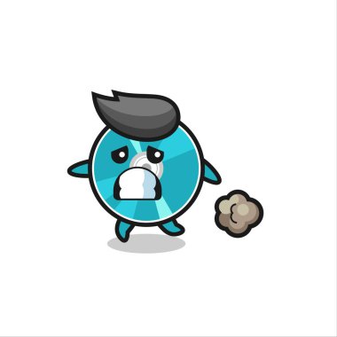 Korku içinde çalışan optik diskin çizimi, tişört, etiket, logo ögesi için şirin bir tasarım