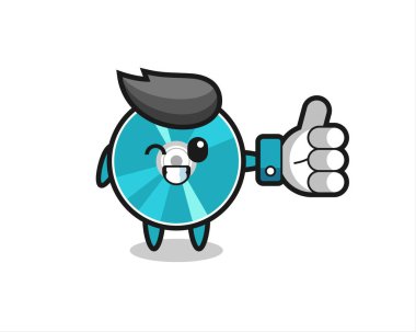 Sosyal medya başparmağı olan sevimli optik disk, t-shirt, etiket, logo ögesi için şirin biçim tasarımı