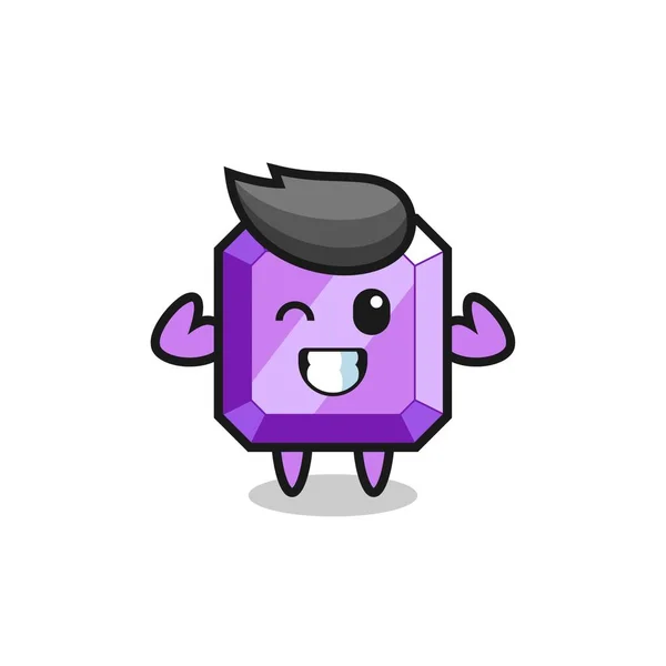 Personagem Gemstone Roxo Muscular Está Posando Mostrando Seus Músculos Design — Vetor de Stock