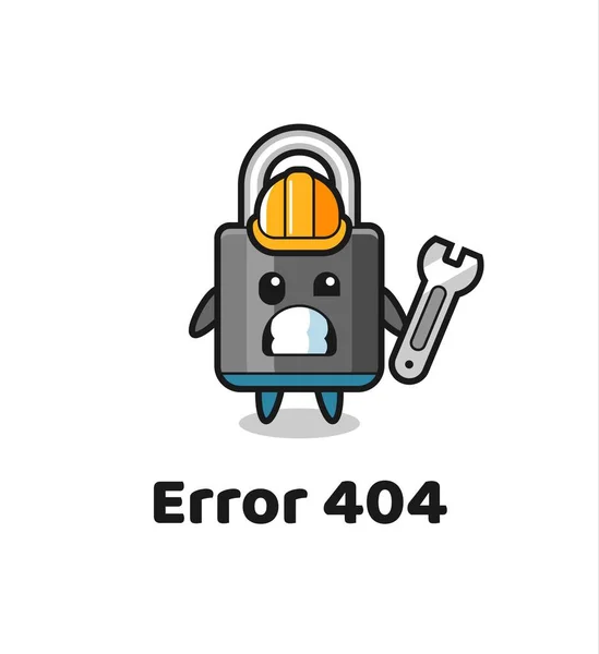 Fout 404 Met Leuke Hangslot Mascotte Leuke Stijl Ontwerp Voor — Stockvector