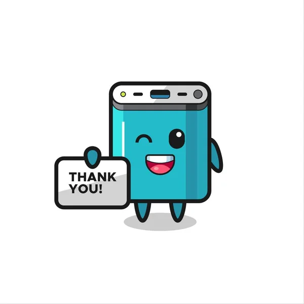 Mascota Del Banco Energía Sosteniendo Una Pancarta Que Dice Gracias — Vector de stock