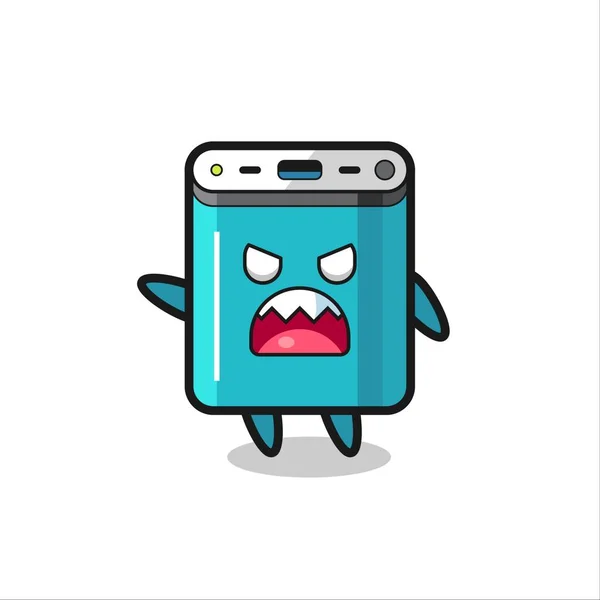 Cute Power Bank Cartoon Very Angry Pose Cute Style Design — Stock Vector