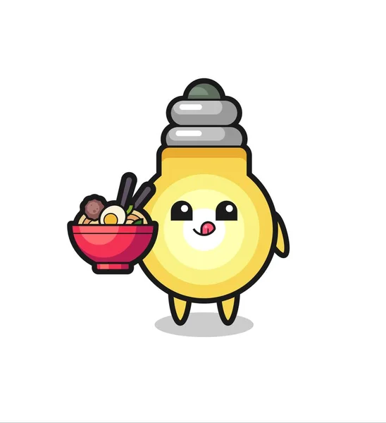 Personnage Ampoule Mignonne Manger Des Nouilles Conception Style Mignon Pour — Image vectorielle