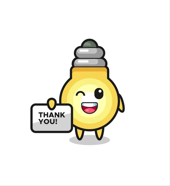 Mascot Light Bulb Holding Banner Says Thank You Cute Style — Stock Vector