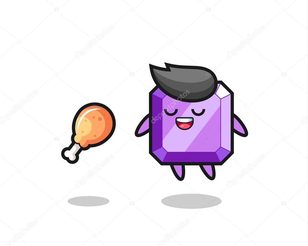 Cute purple gemstone floating and tempted because of fried chicken , cute style design for t shirt, sticker, logo element