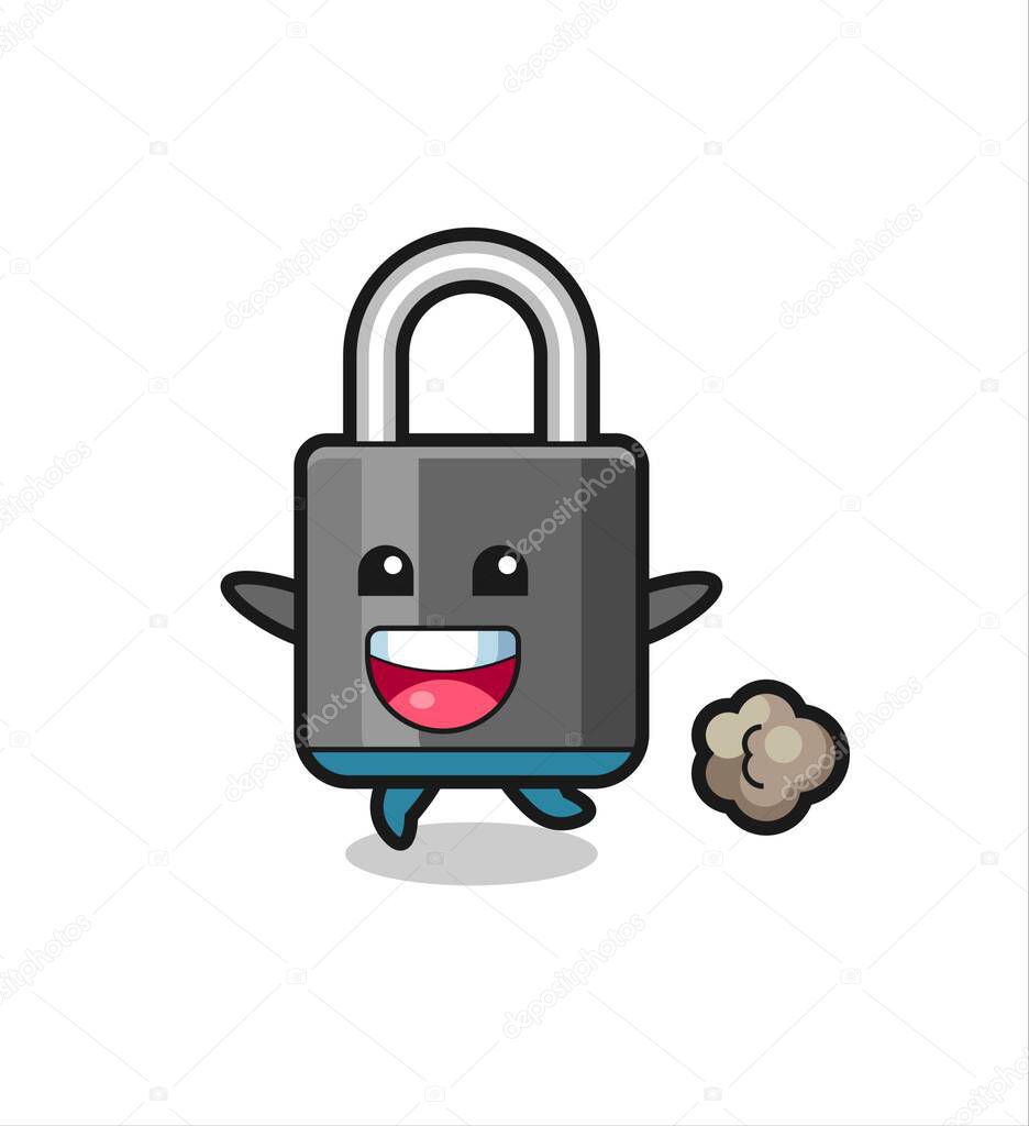 the happy padlock cartoon with running pose , cute style design for t shirt, sticker, logo element