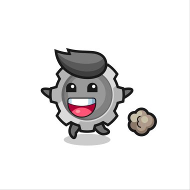 Koşu pozlu mutlu vites karikatürü, tişört, etiket, logo elemanı için şirin bir tasarım.