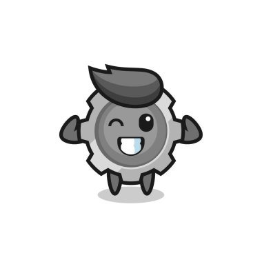 Kas teçhizatı karakteri kaslarını gösteriyor. Tişört, çıkartma, logo elementi için şirin bir tasarım.