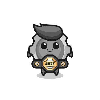 Tişört, çıkartma, logo elementi için şirin bir tasarımı olan kemerli MMA savaşçı kıyafeti maskotu.