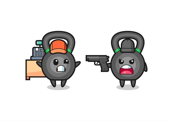 Illust Cute Kettleball Cashier Pointed Gun Robber Cute Style Design — Vector de stock