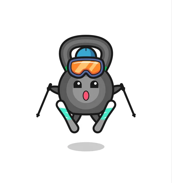 スキー選手としてのケトルボールマスコットキャラクター Tシャツ ステッカー ロゴ要素のためのかわいいスタイルデザイン — ストックベクタ